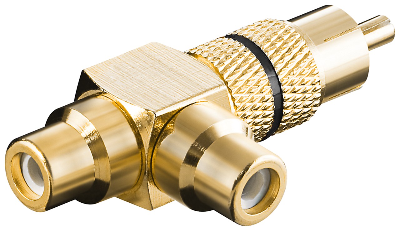 Adattatore RCA a Y connettore a 2x prese struttura in oro nero Adattatore RCA a Y connettore a 2x prese struttura in oro nero